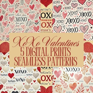 Valentine’s Day Seamless Digital Paper Cute Hearts  XOXO Pattern Love Background Romantic Scrapbook, Sublimation, Wrapping Paper, Fabric