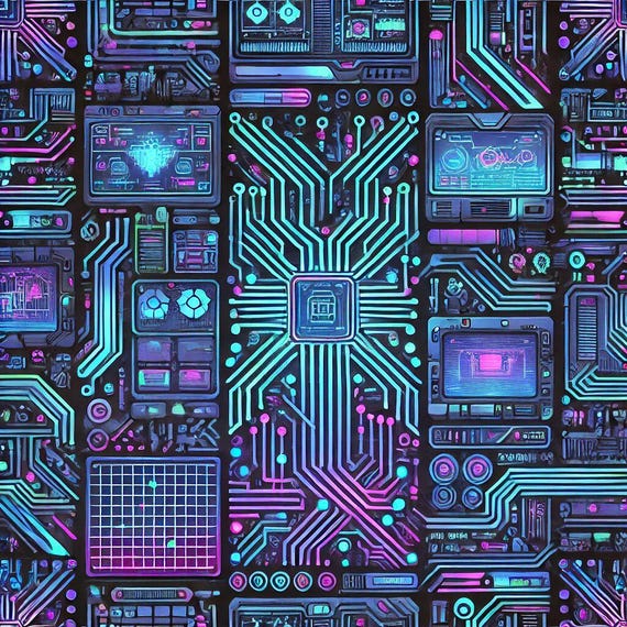 Cyberpunk Circuit Board Wall Art - Futuristic Neon Tech Decor - Ai