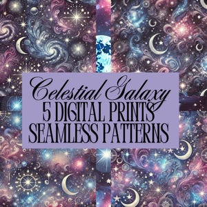 Celestial Galaxy Digital Paper Cosmic Moon Stars Background Mystical Night Sky Scrapbook Space Aesthetic Printable Nebula Galaxy Art