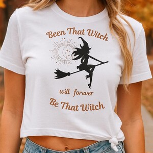 Been That Witch Crop Graphic Tee: Spooky Chic Halloween Top