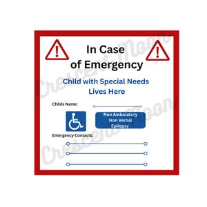 Special Needs Child Alert Sticker: Emergency First Responder Decal