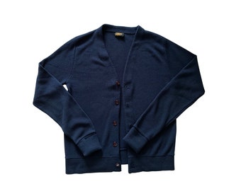 Mens vintage sweater M Blue cardigan - Edgeworth - Navy Blue 70s/80s Oversized cardigan sweater - eco-friendly vintage clothing shop
