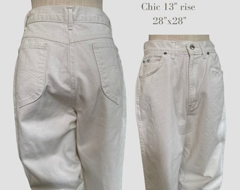 Vintage Jeans size 14 - White High rise baggy Jeans - 13" Rise 28"x28" - Women's vintage Chic jeans - Eco-friendly vintage clothing shop