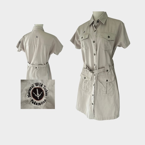 NWFT Vintage Shirt Dress M - Women's button down dress Khaki - National Wild Turkey Federation - Excellent condition - Eco friendly shop