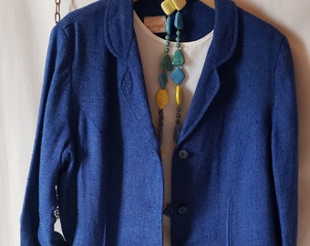 50's 60's Vintage Women's Blazer - Navy Blue Double breasted - cropped Lampl dress jacket 3/4 sleeve - Eco-friendly shop/packaging