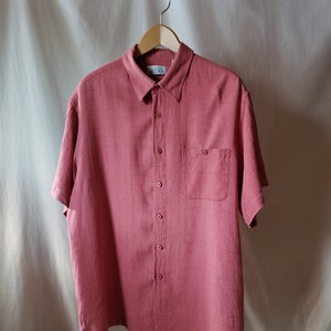 90&#39;s Linen Guayabera XXL lightweight & comfortable, textured Dark Salmon -  excellent condition!  Eco-friendly shop