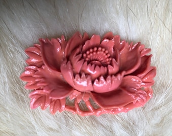 Vintage Rose Brooch /Carved Celluloid Brooch/Flower Brooch Pin/ vintage brooch/Floral scarf pin/Coral Early Vintage Brooch Pin/Spring gift