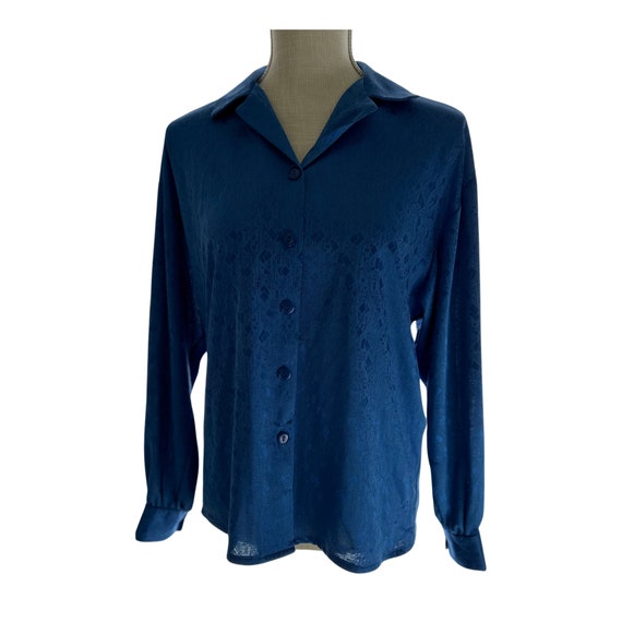 80s Blouse sz 12-14 Royal Blue shiny blouse - Wom… - image 3