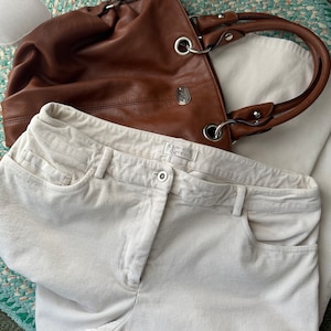 80&#39;s Corduroy Pants sz 10 Women&#39;s Vintage Pants Made in HongKong off-white Wide leg Dress pants 34&quot; Waist  29&quot; Inseam - 5 pocket zipper fly