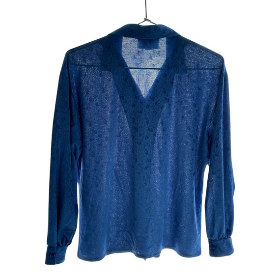 80s Blouse sz 12-14 Royal Blue shiny blouse - Wom… - image 7