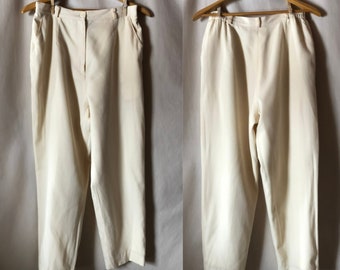 Women's Wool Pants W30" L 26" Satin lined - High waisted wool Flat front - Light Yellow lined Worsted Wool Pants - Eco-friendly shop