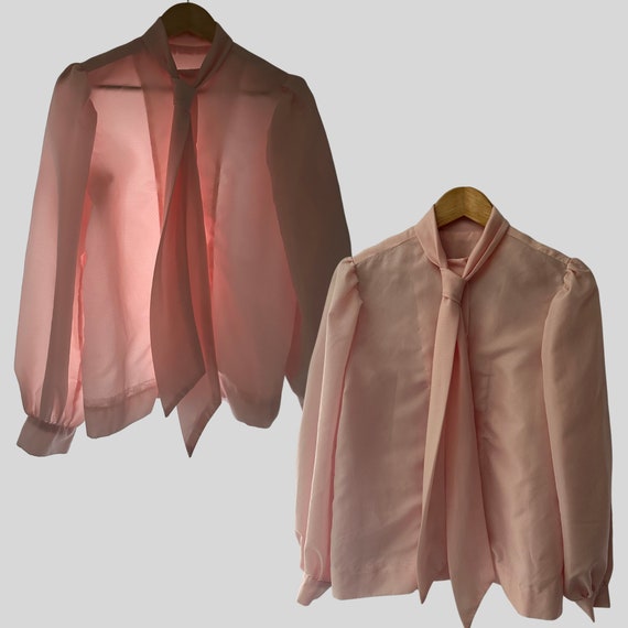 Puff sleeve Blouse Cotton Candy Pink - Tie neck &… - image 3