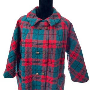 Quilted Robe Saybury 1950&#39;s red & Green plaid house dress - eco friendly shop Cleaning the earth one fabric at a time...