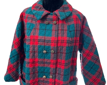 Quilted Robe Saybury 1950's red & Green plaid house dress - eco friendly shop Cleaning the earth one fabric at a time...