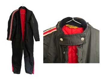 Vintage Snowsuit Black with red - Sno King - Made in USA - 70s to 80s