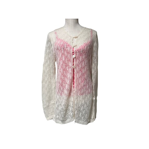 Lace Sweater M - wool blend Knit Cardigan/Elegant… - image 2