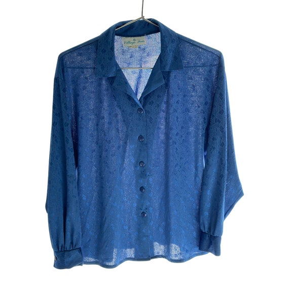 80s Blouse sz 12-14 Royal Blue shiny blouse - Wom… - image 6