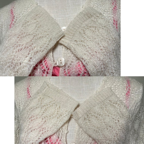 Lace Sweater M - wool blend Knit Cardigan/Elegant… - image 5