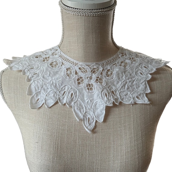 Embroidered Collar Vintage Cotton Lace Embroidery… - image 1