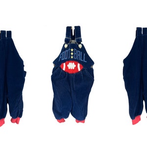 6mo Baby Overalls w/Football on front Blue Corduroy Bib overalls embroidered football - 80&#39;s Kids Vintage Clothes Shop