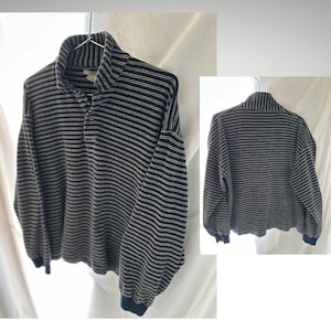 90&#39;s Velour XL Blue/Purple striped - Plus size Velour Pullover sweatshirt Vintage 90&#39;s Basic Equipment - Eco-friendly shop