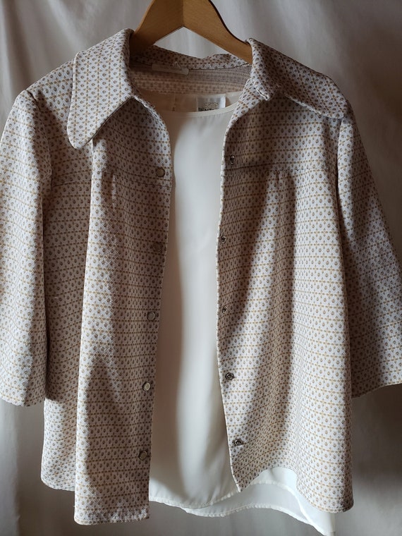 Vintage Boho Jacket, Beige Cropped 3/4 sleeve . Un