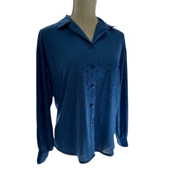 80s Blouse sz 12-14 Royal Blue shiny blouse - Wom… - image 2