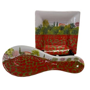 Conjunto de pratos italianos Firenze Vintage Dishes/2 - perfeito estado - Descanso de colher e prato quadrado