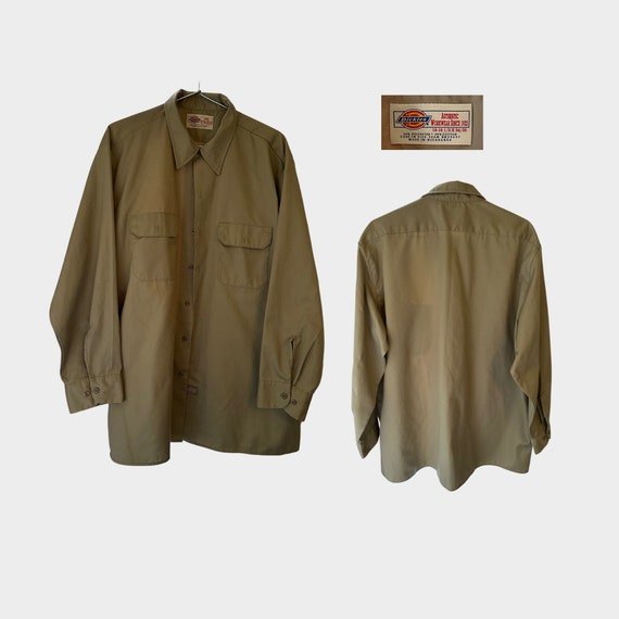 Dickies work shirt 34/35 Khaki long sleeve Button… - image 1