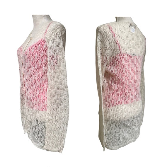 Lace Sweater M - wool blend Knit Cardigan/Elegant… - image 7