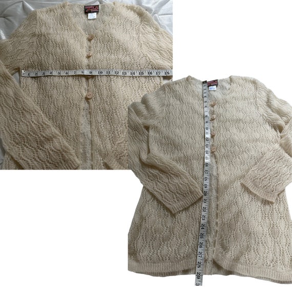 Lace Sweater M - wool blend Knit Cardigan/Elegant… - image 8
