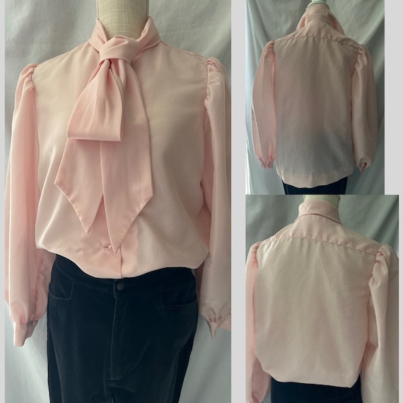 Puff sleeve Blouse Cotton Candy Pink - Tie neck &… - image 1