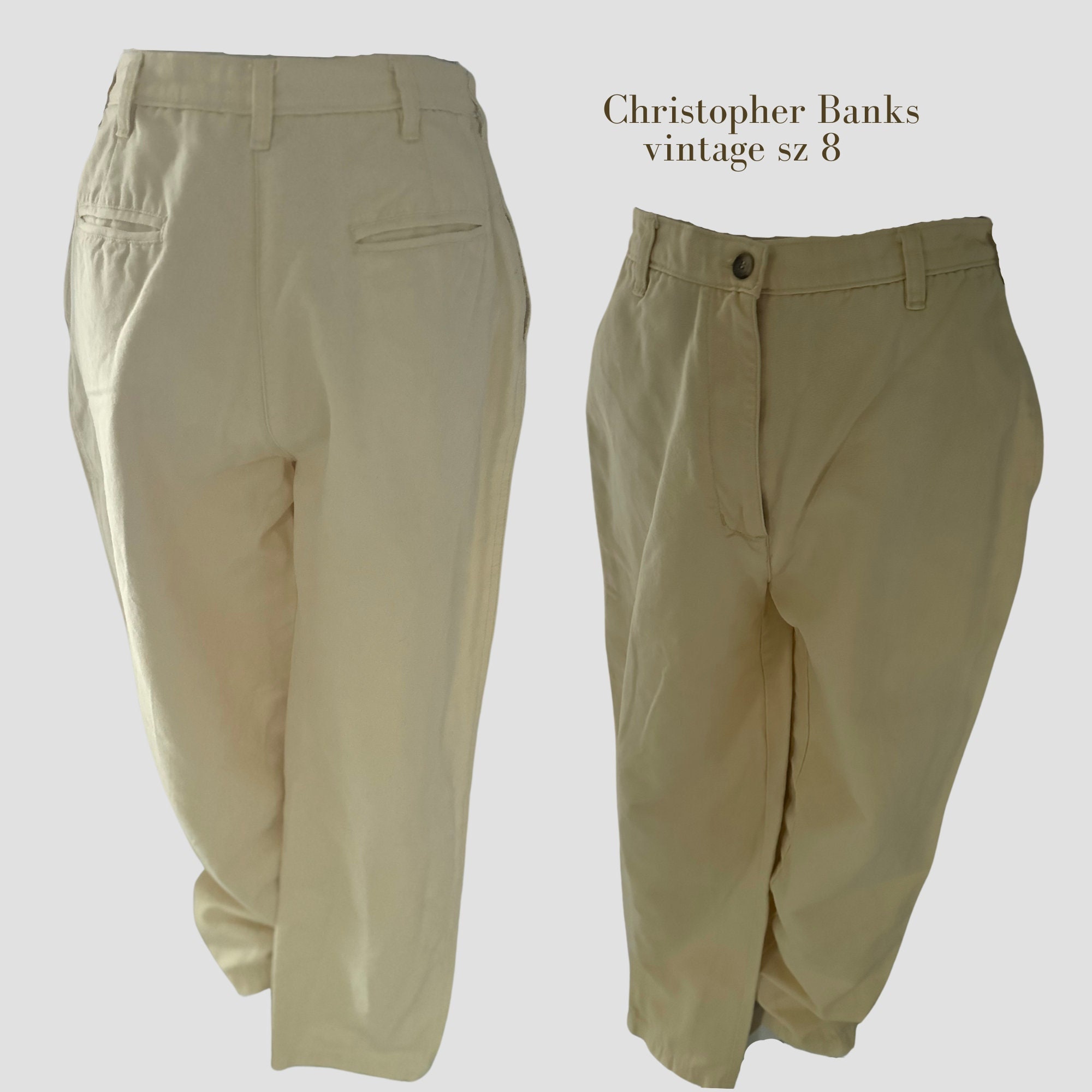 80s Vintage Pants Sz 8 Flat Front Yellow Pants Cotton Casual
