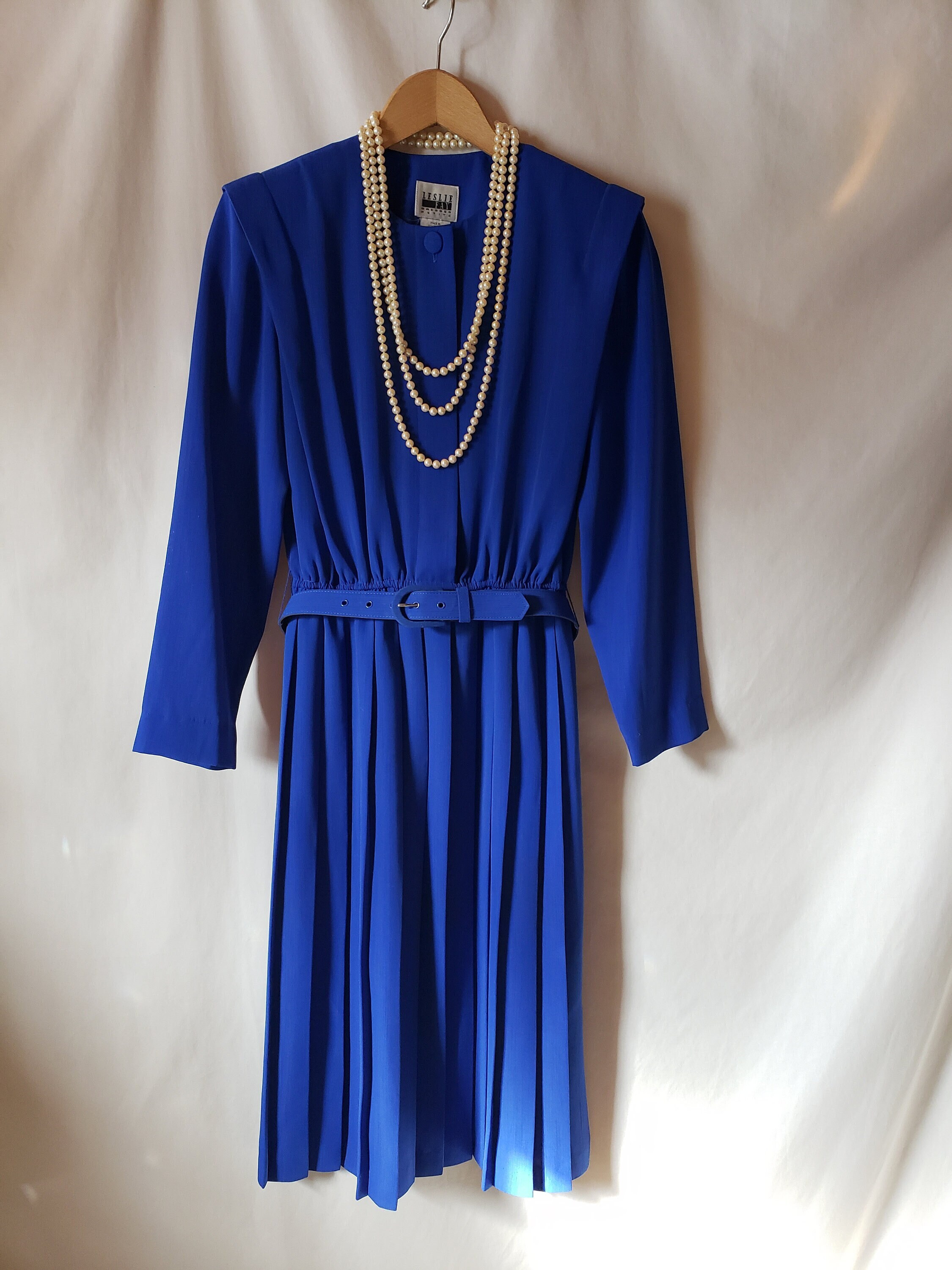 Royal Blue Dress With Hidden Buttons Matching Belt - Etsy