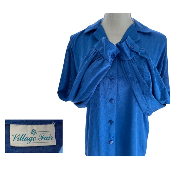 80s Blouse sz 12-14 Royal Blue shiny blouse - Wom… - image 1