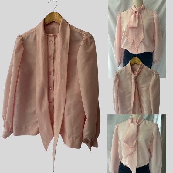 Puff sleeve Blouse Cotton Candy Pink - Tie neck &… - image 2