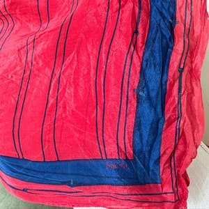 Silk Bandana - head Scarf Red & Blue  -  Cute Vintage Clothing