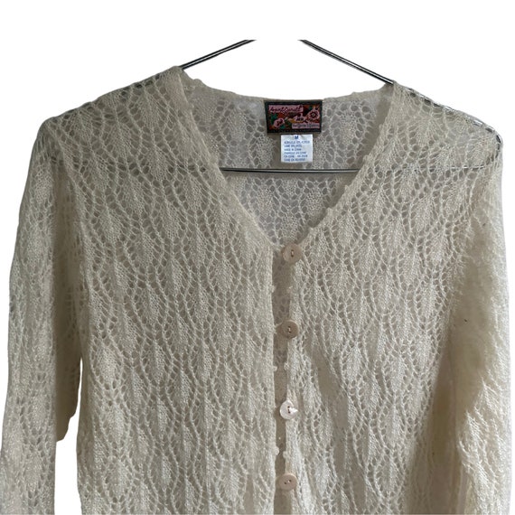 Lace Sweater M - wool blend Knit Cardigan/Elegant… - image 4