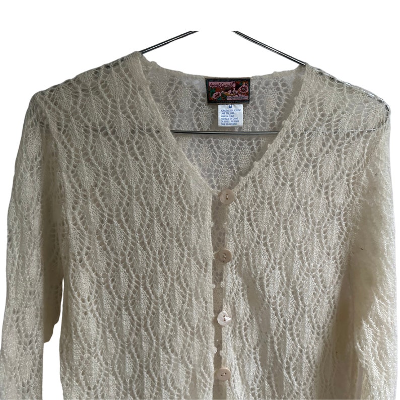 Lace Sweater M wool blend Knit Cardigan/Elegant sweater, lovely lace April Cornel Cottage Core sweater Eco-friendly vintage clothing image 4