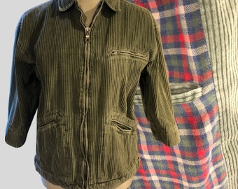Corduroy Jacket sx 8 flannel lined -  3/4 sleeve - front pockets - vintage Oshkosh