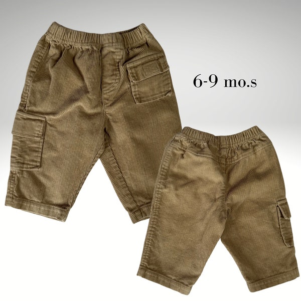 Baby Cargo pants 6-9 mo.s Beige Corduroy Pants Boys Tan Cargo pants Elastic waist - Kids vintage clothing 90s/00s - Eco-friendly shop