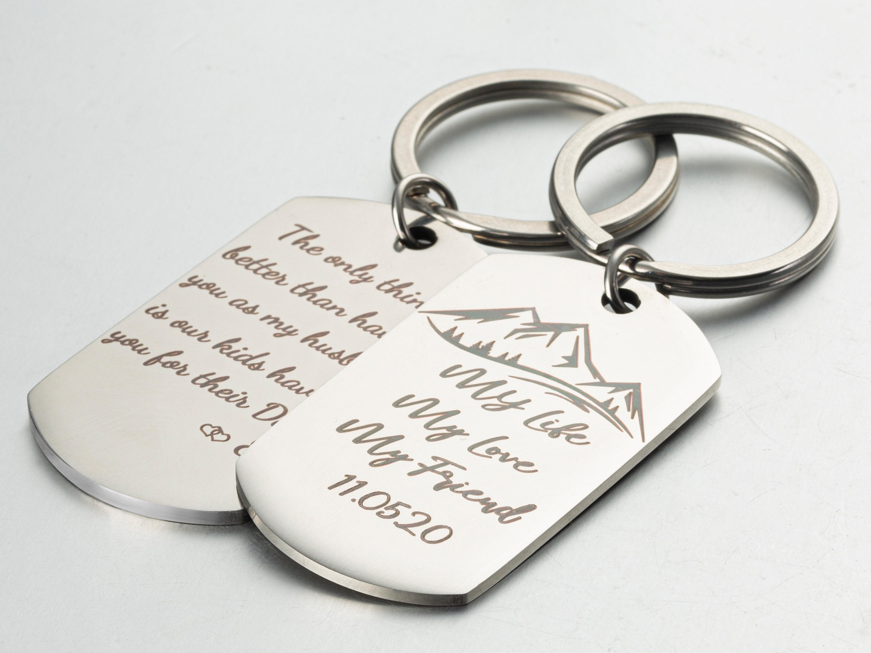 Double Sided Keychain Engraved Keyring Personalized Keychain Etsy