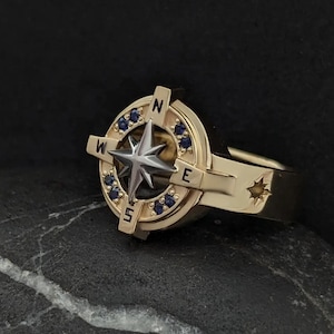 Wind Rose Compass Ring - Nautical Jewelry for Women & Men, Unique Compass Signet Ring for Adventurers