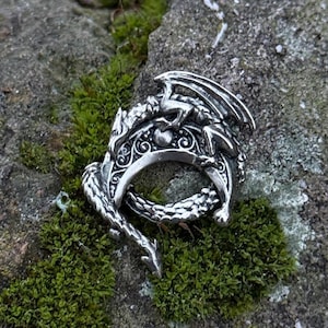 Dragon Crescent Moon Pendant – Viking Lunula Amulet for Women in Silver or Bronze