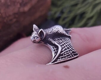 Zilveren vleermuisring - gotische vampiersieraden - vleermuisvleugels Halloween-ring - vampierring voor gothic- en halloweenliefhebbers
