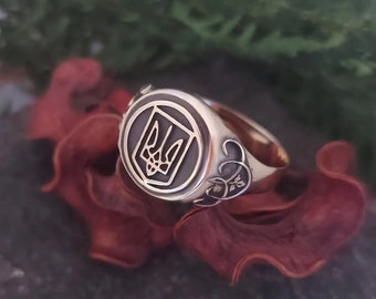 Ukrainian Trident Signet Ring – Sterling Silver Tryzub Symbol Jewelry