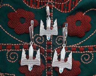 Ukrainian Trident Falcon Earrings and trident pendant set