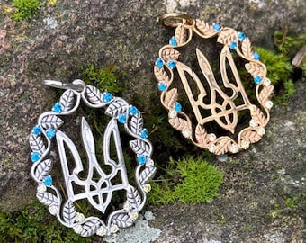 Ukrainian Trident Necklace – Tryzub Pendant in Wheat Wreath, Silver Ukrainian Heritage Jewelry