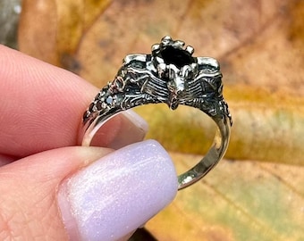 Gothic Engagement Rings Cool Goth Rings Gothic Pear Cut Natural Moss Agate Engagement Ring Set Unique 14K main image 2