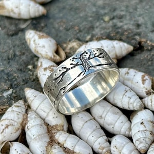 Anel Yggdrasil da Árvore da Vida - Faixa de prata esterlina da mitologia nórdica - Aliança de casamento Viking